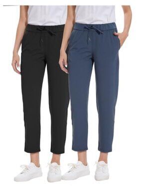 Women's 7/8 Length Golf Pants 2-Pack, 4-Way Stretch Joggers with Pockets, Quick